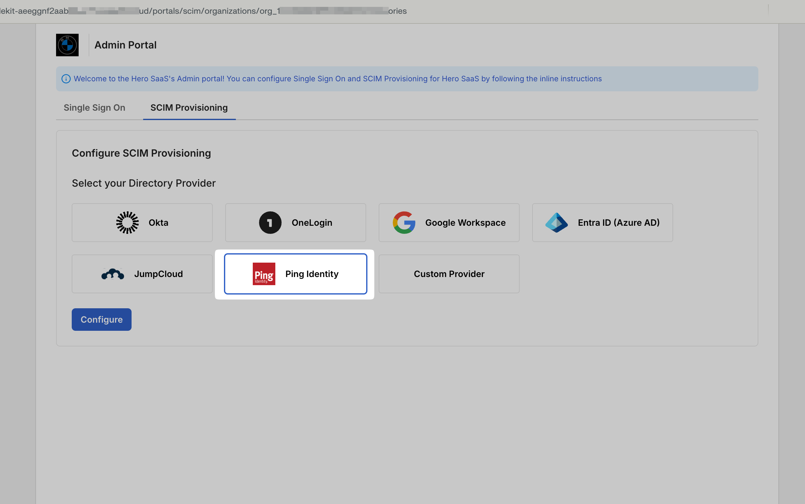 Endpoint URL and Bearer token generated for the organization